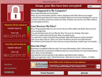 Methode des WannaCry-Ransomware-Angriffs vom Mai 2017: Unternehmsdaten verschlüsseln und Lösegeld fordern.